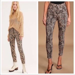 Free people Raw hem snake print high waist skinny jeans